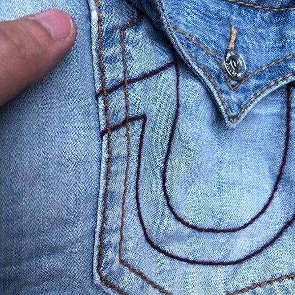 Rare True Religion Jeans Size 34 STRAIGHT BIG T Red Stitch Blue - Picture 11 of 11